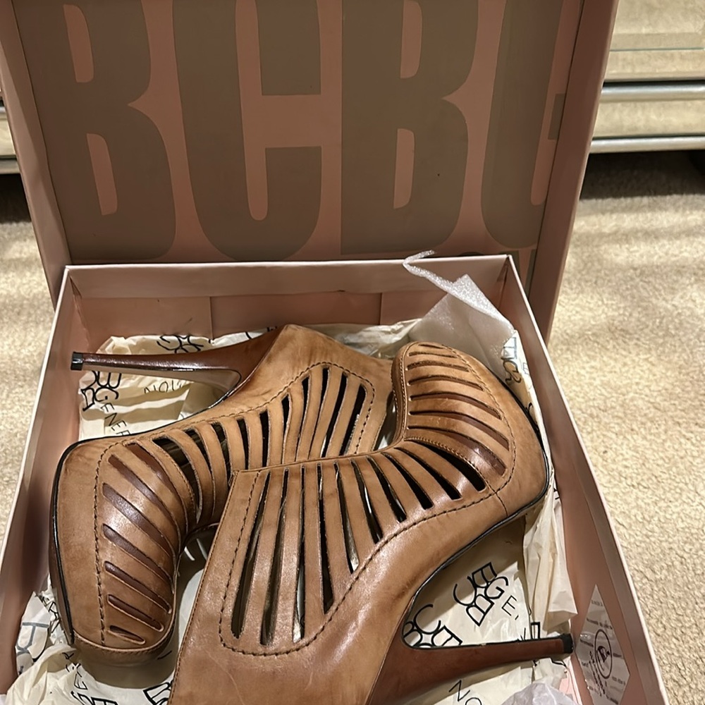 BCBGeneration Stiletto platform caged booties; worn once, great condition!